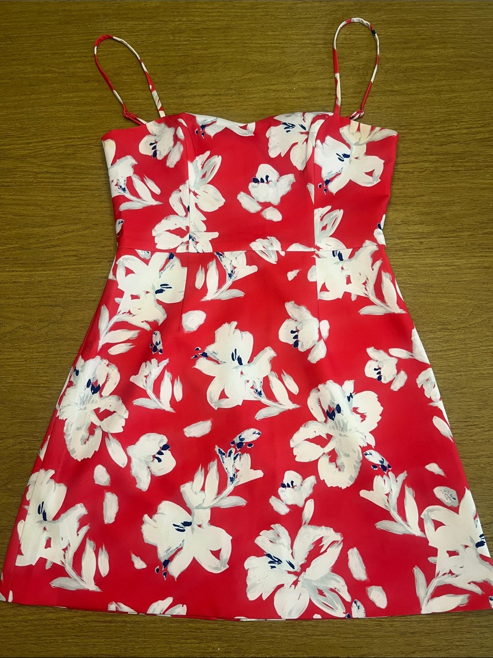 French Connection Vibrant Red & White Floral Spaghetti Strap Mini Dress, Sz 6